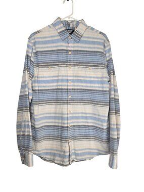 Lands End Men Shirt Button Down Top Blue White Stripe Cotton Size Medium 15 15.5